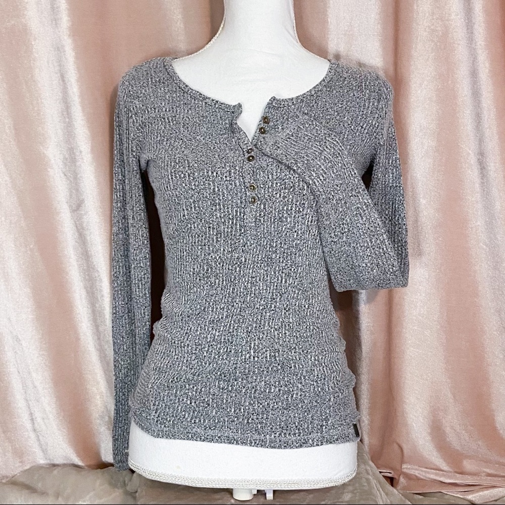 Hollister grey button up long sleeve henley top